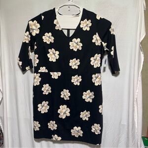 Old Navy Women's 4XL Long Sleeve Sheath Dress Black With Cream Florals Lined NWT